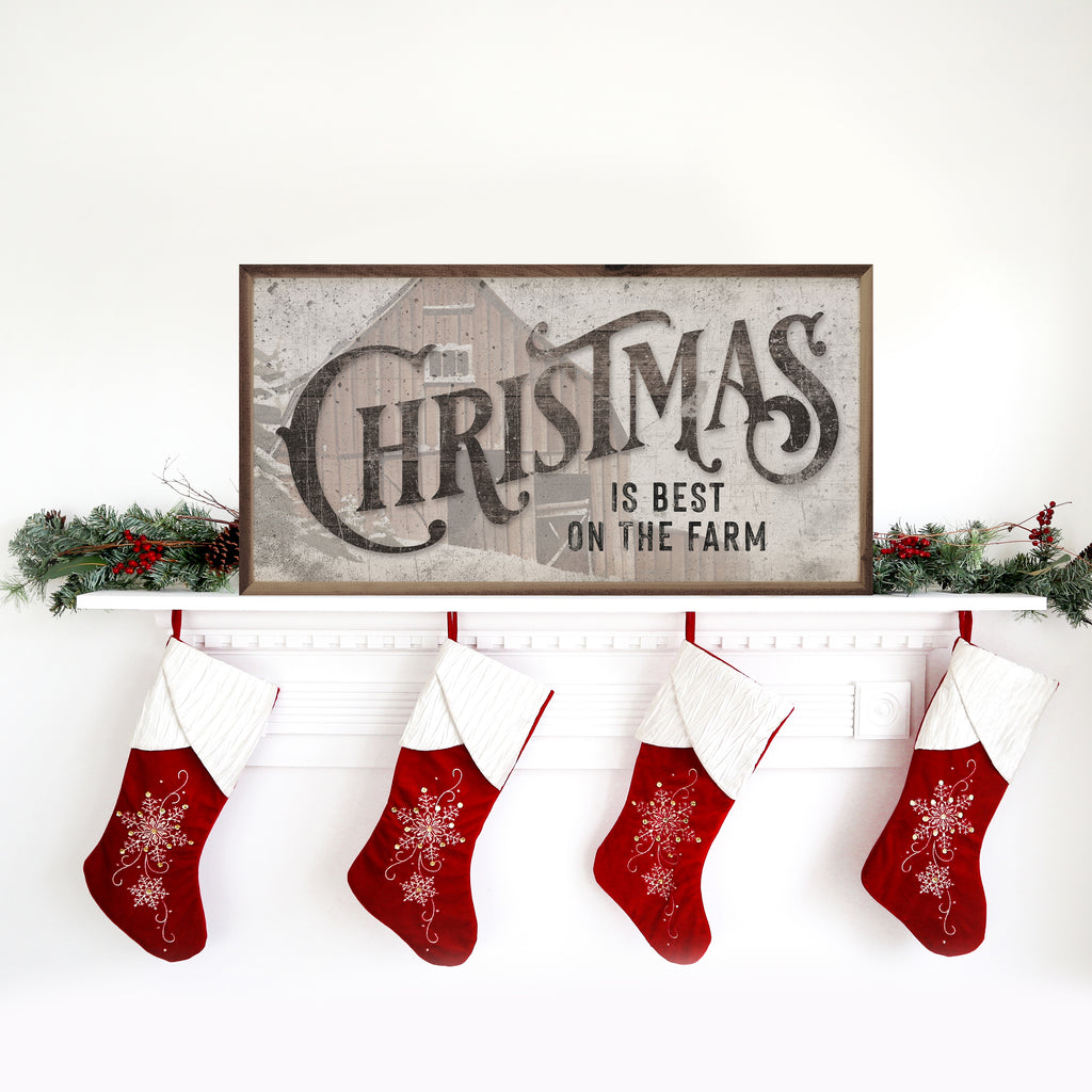 Christmas Is Best On The Farm Barn White 24x12 / Multi-Color