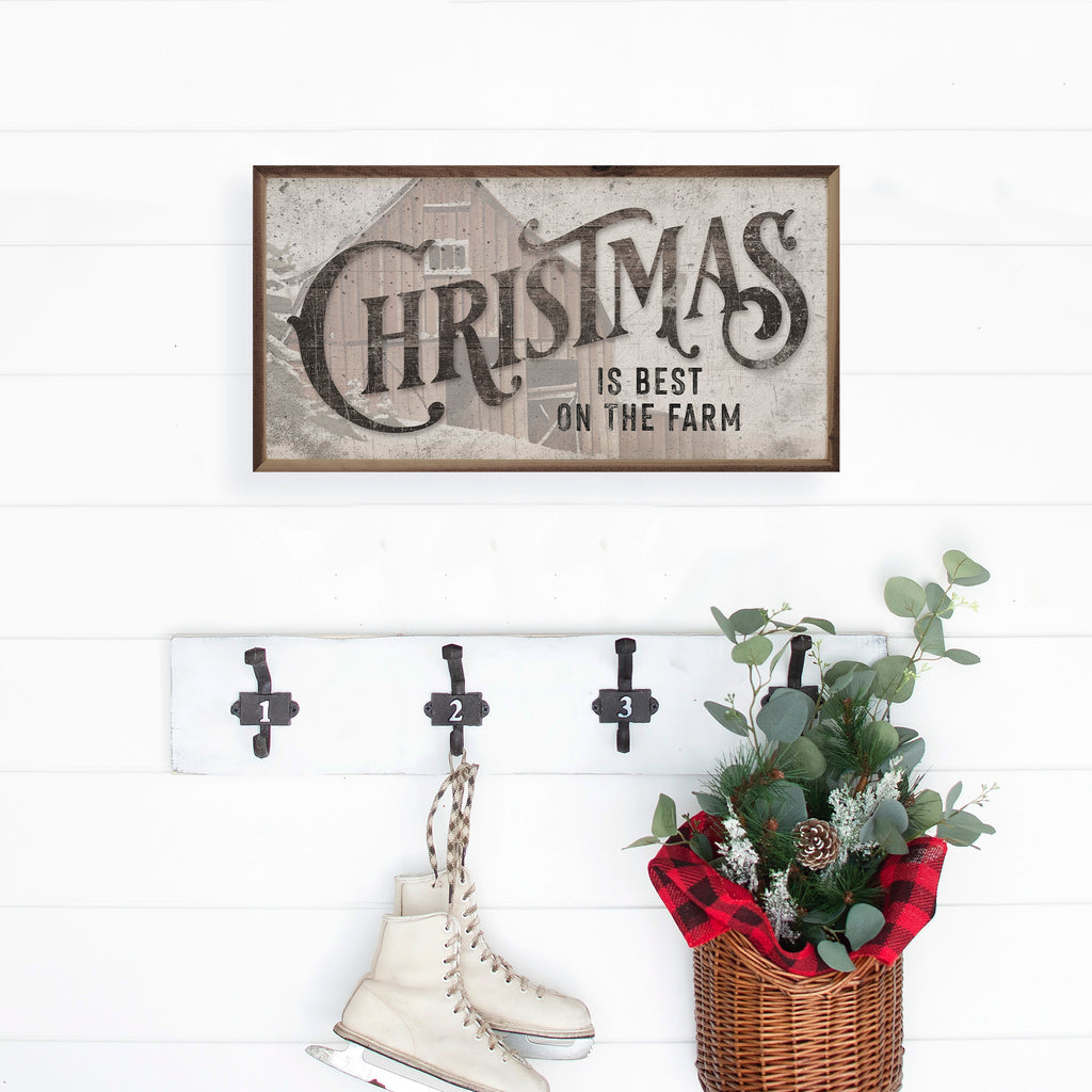 Christmas Is Best On The Farm Barn White 24x12 / Multi-Color