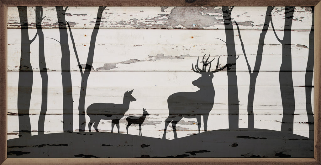 Deer Family In Woods 24x12 / Multi-Color