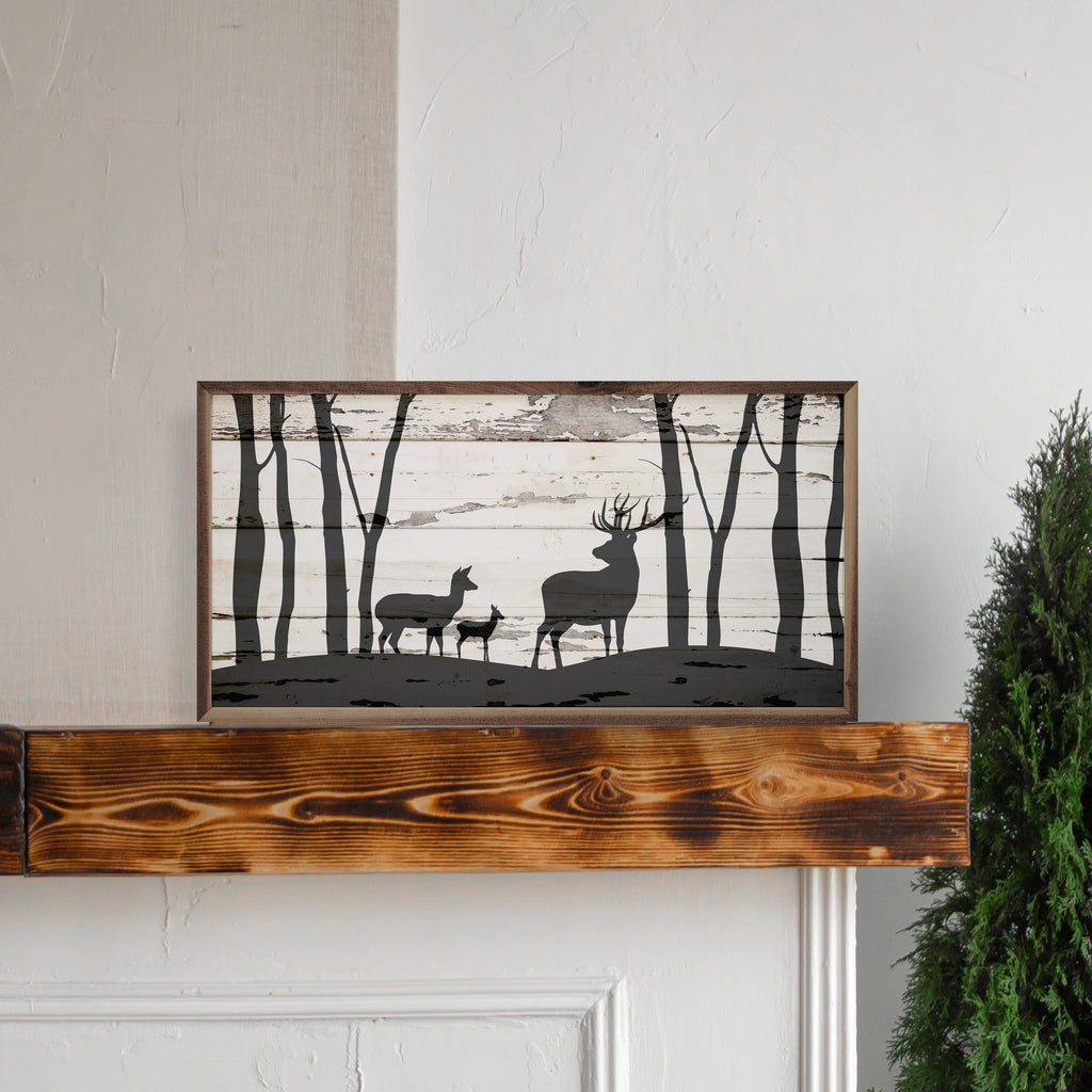 Deer Family In Woods 24x12 / Multi-Color