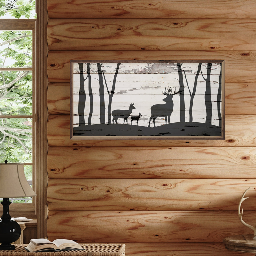 Deer Family In Woods 24x12 / Multi-Color