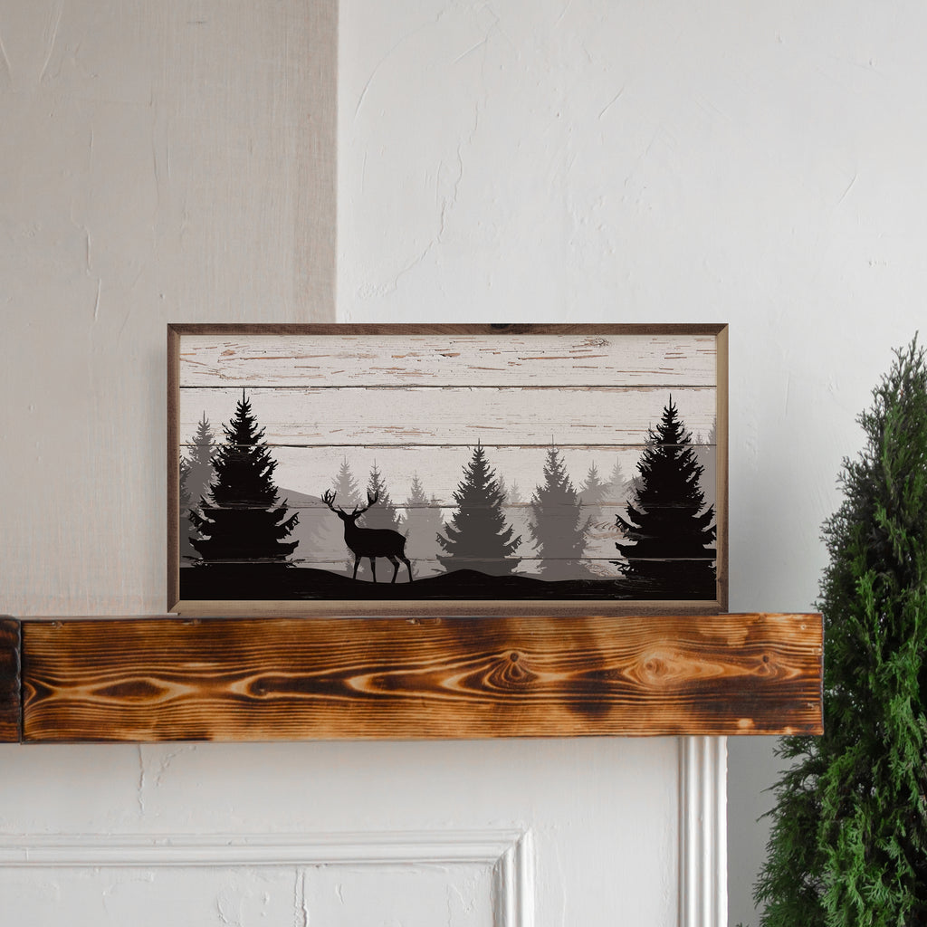Deer In Pine Trees 24x12 / Multi-Color