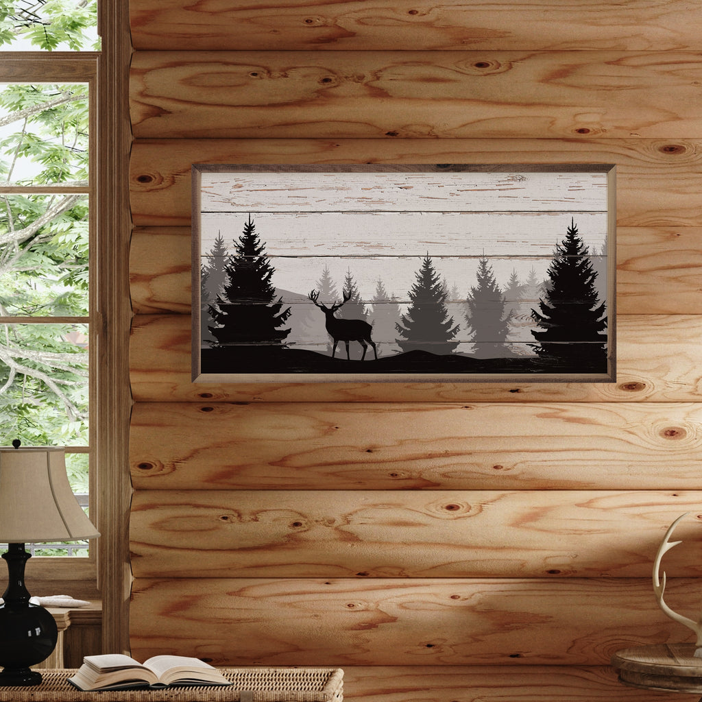 Deer In Pine Trees 24x12 / Multi-Color