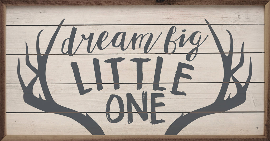 Dream Big Little One Antlers Whitewash 24x12 / Whitewash