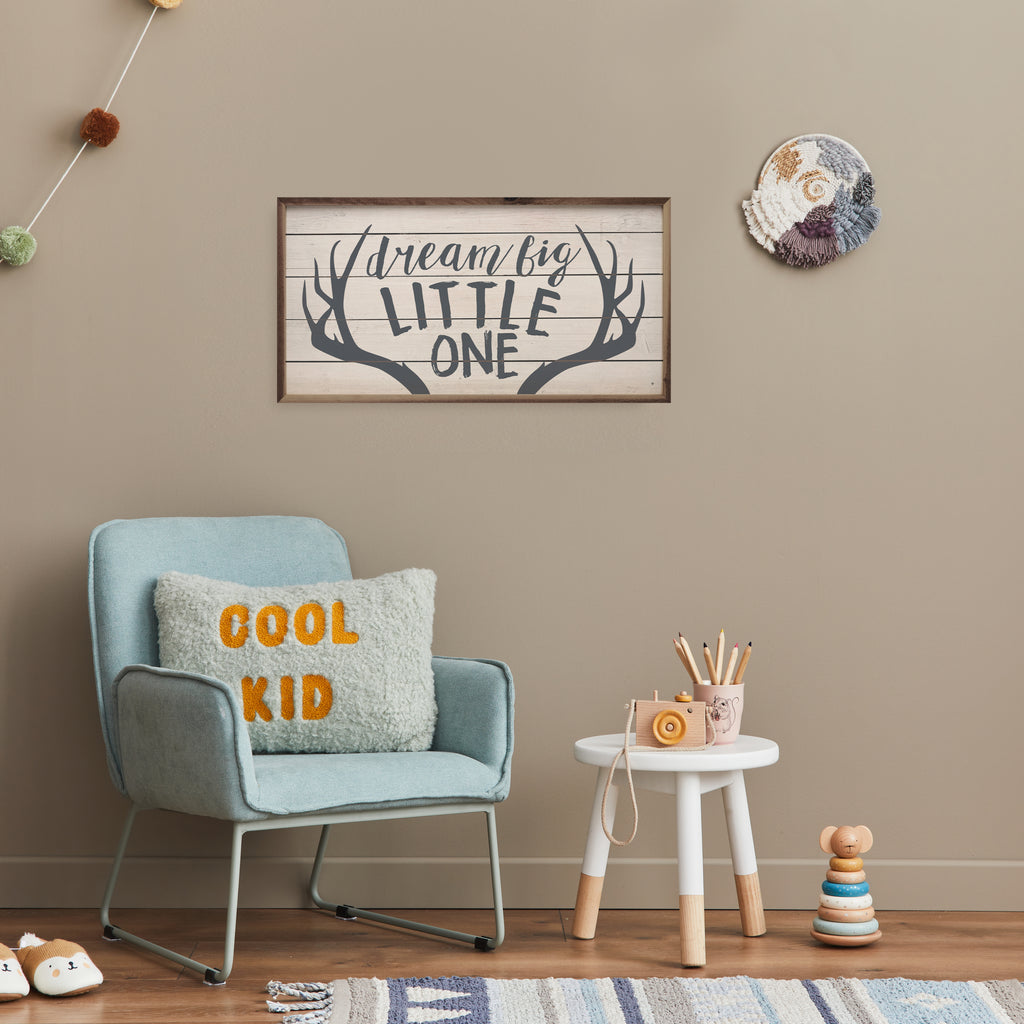 Dream Big Little One Antlers Whitewash 24x12 / Whitewash