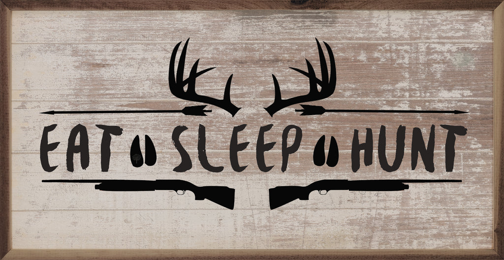Eat Sleep Hunt Antlers Shotgun Whitewash 24x12 / Whitewash