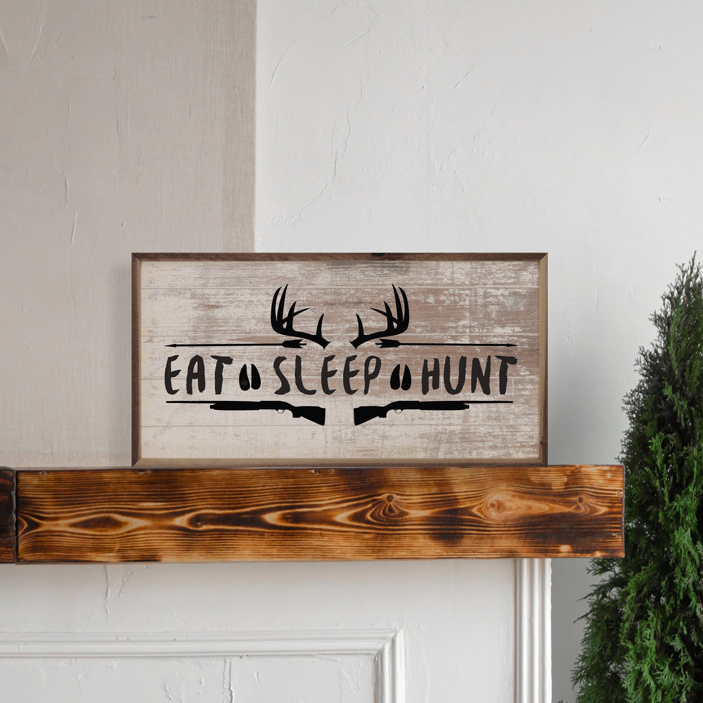 Eat Sleep Hunt Antlers Shotgun Whitewash 24x12 / Whitewash