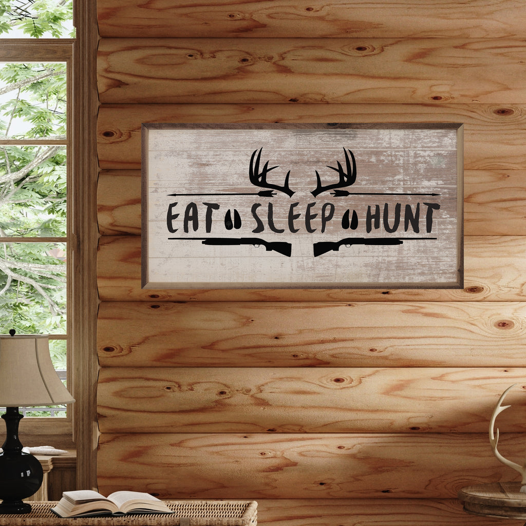 Eat Sleep Hunt Antlers Shotgun Whitewash 24x12 / Whitewash