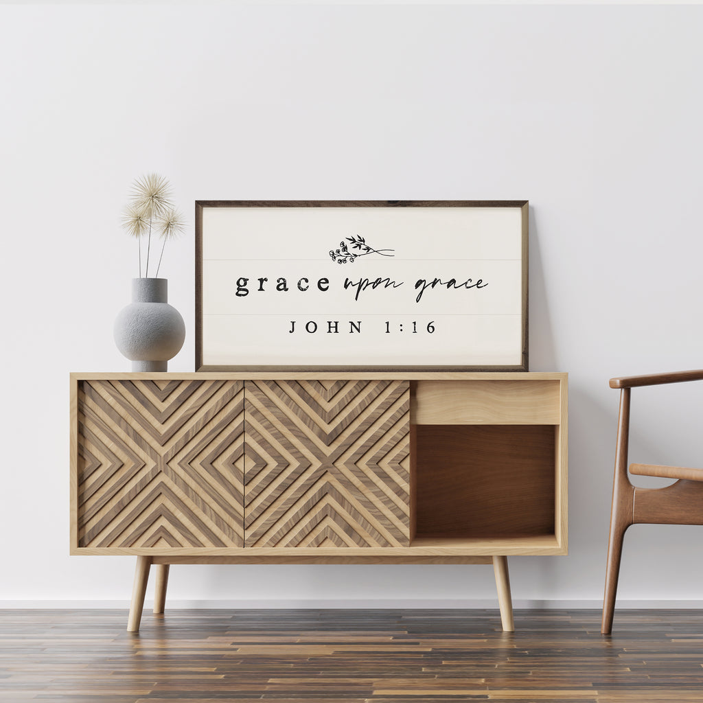 Grace Upon Grace John 1 16 Greenery White 24x12 / White