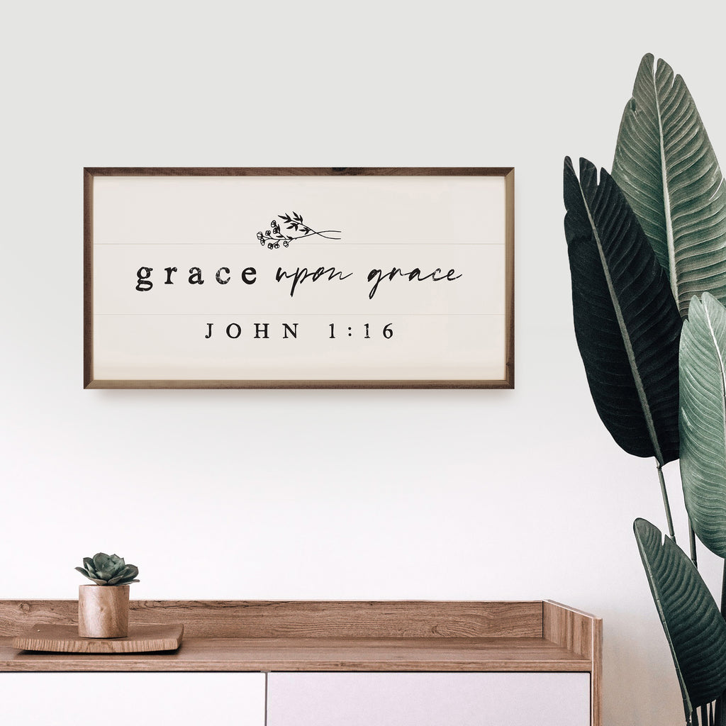 Grace Upon Grace John 1 16 Greenery White 24x12 / White