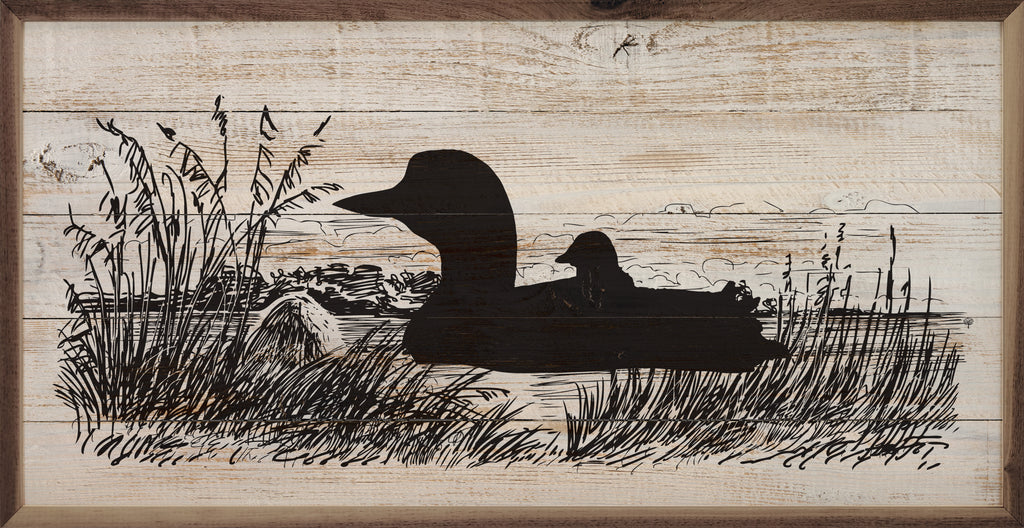 Loon And Baby Sketch 24x12 / White