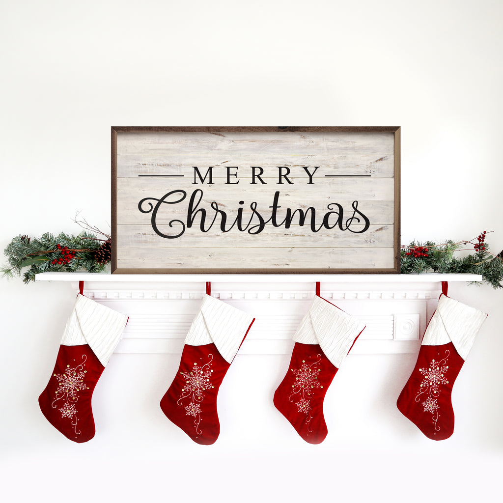 Merry Christmas Lines Whitewash 24x12 / Whitewash