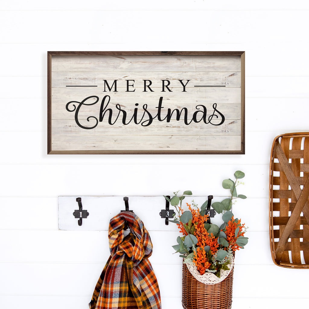 Merry Christmas Lines Whitewash 24x12 / Whitewash