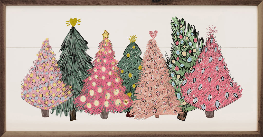 Pink And Green Christmas Trees 24x12 / White