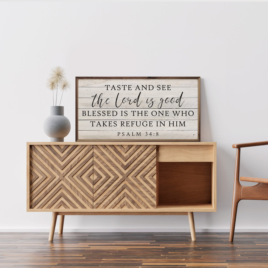 The Lord Is Good Psalm 34 8 Whitewash 24x12 / Whitewash