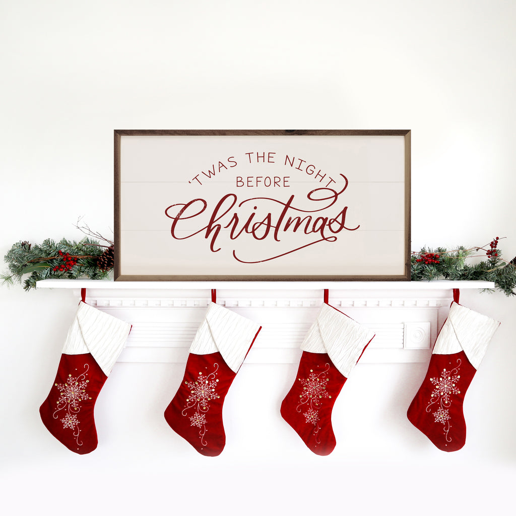 Twas The Night Before Christmas Red On White 24x12 / White