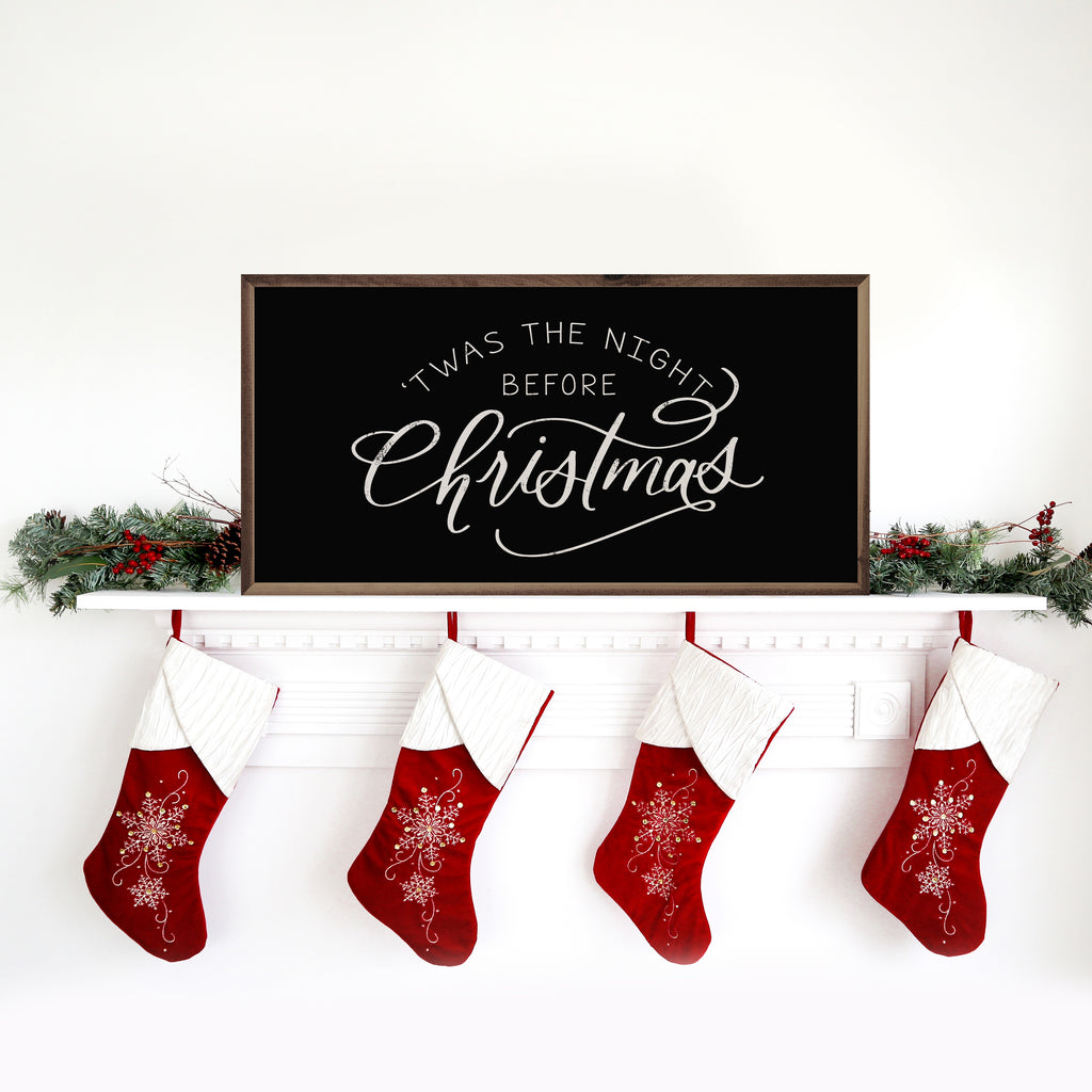 Twas The Night Before Christmas White On Black 24x12 / Black