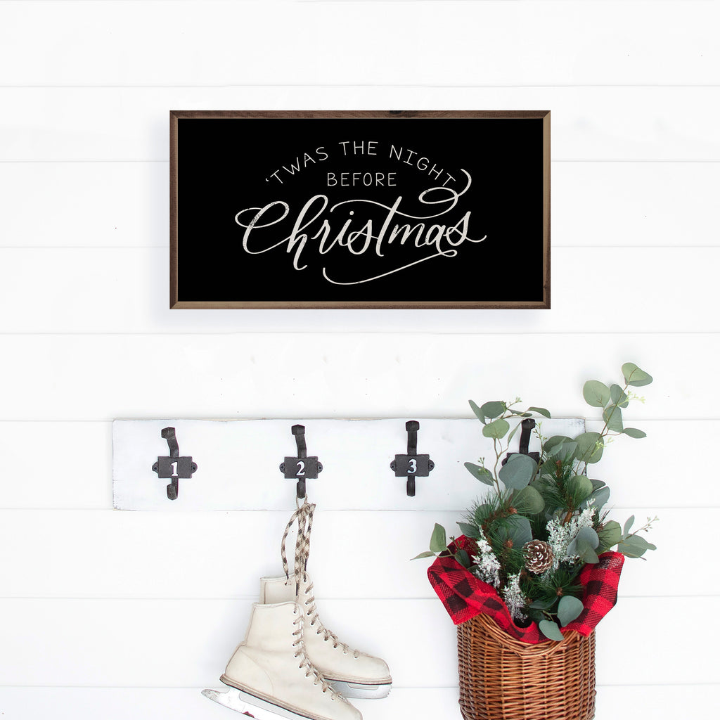 Twas The Night Before Christmas White On Black 24x12 / Black