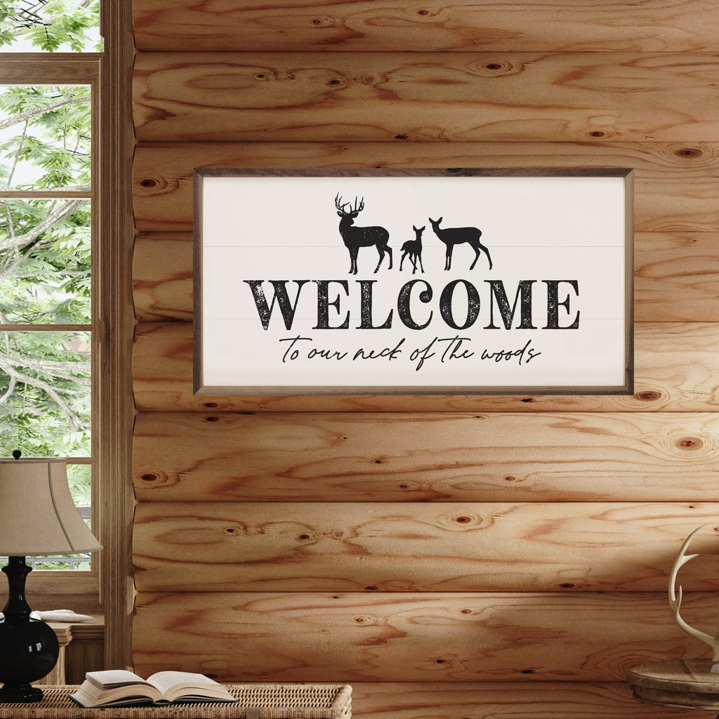 Welcome To Our Neck Of The Woods Deer White 24x12 / White