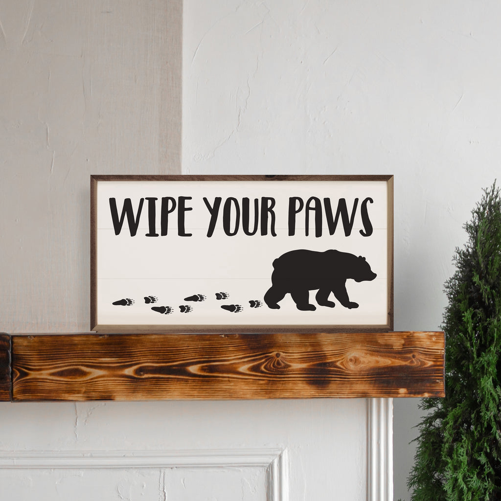 Wipe Your Paws Bear White 24x12 / White