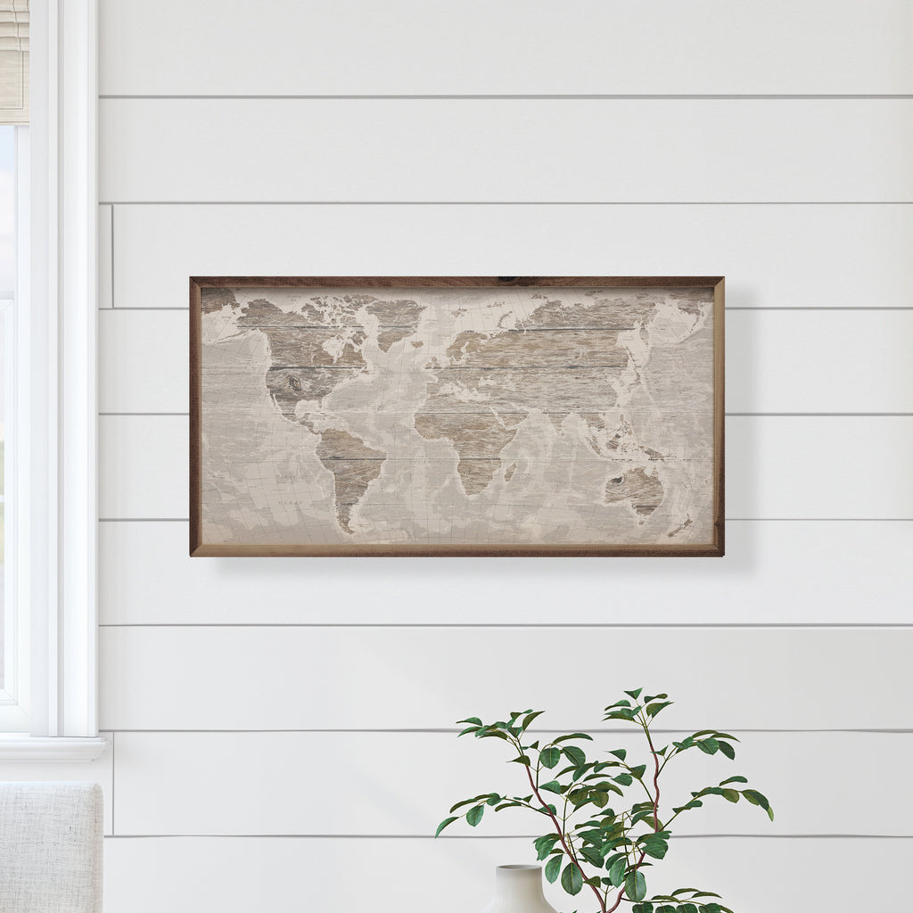 World Map Whitewash 24x12 / Whitewash