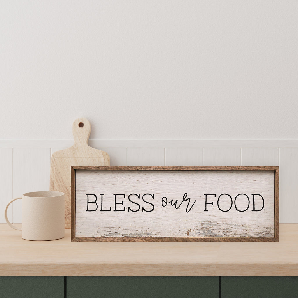 Bless Our Food Whitewash 24x8 / Whitewash