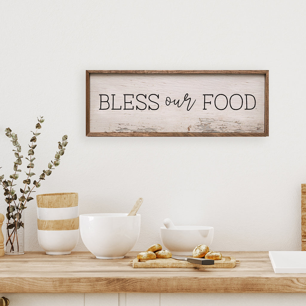 Bless Our Food Whitewash 24x8 / Whitewash