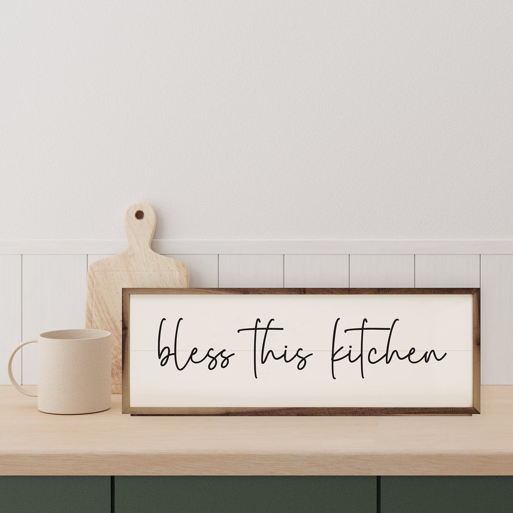 Bless This Kitchen Script White 24x8 / White