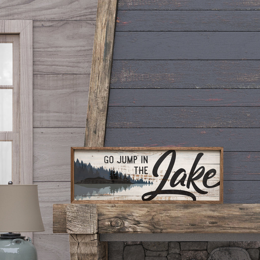 Go Jump In The Lake Woods Whitewash 24x8 / Whitewash