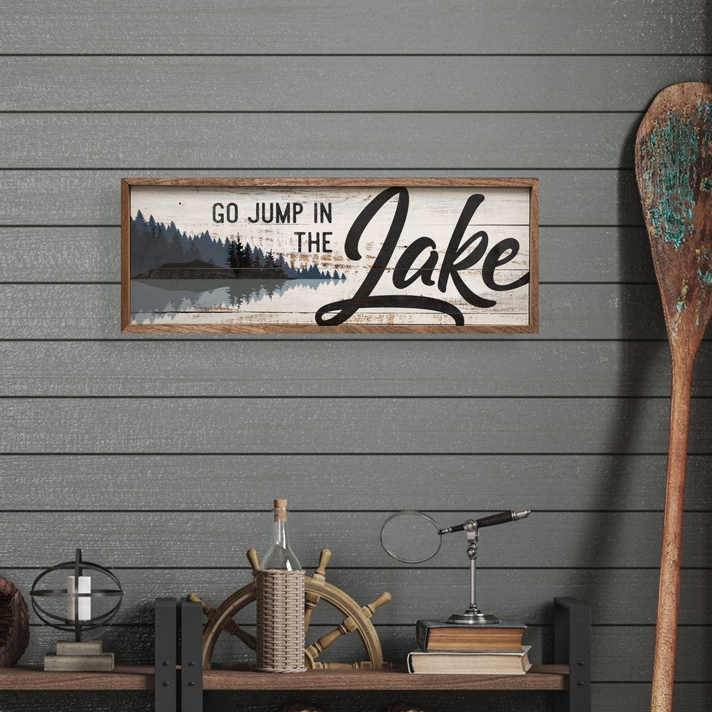 Go Jump In The Lake Woods Whitewash 24x8 / Whitewash