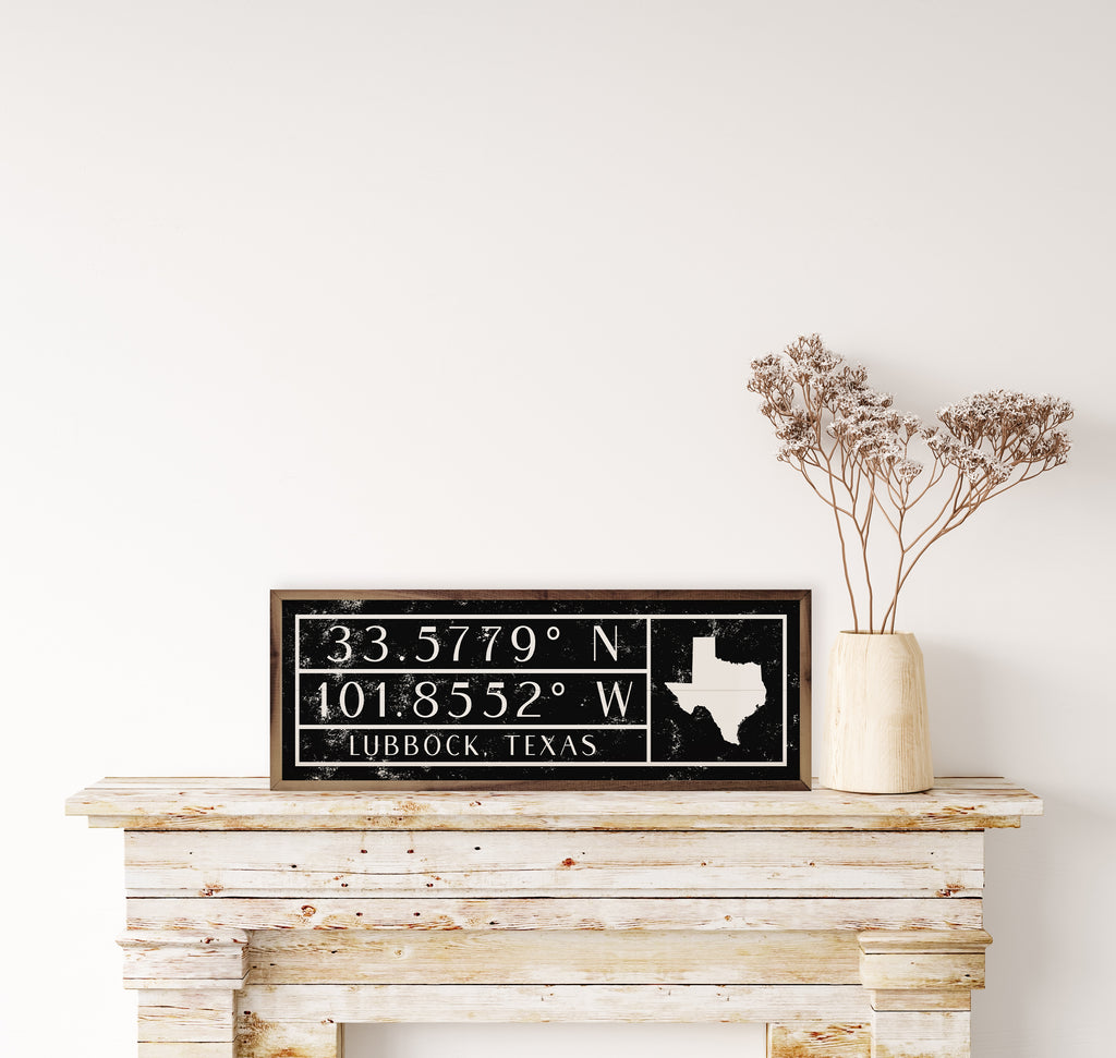 Personalized City State Coordinates With Lines Black 24x8 / Black