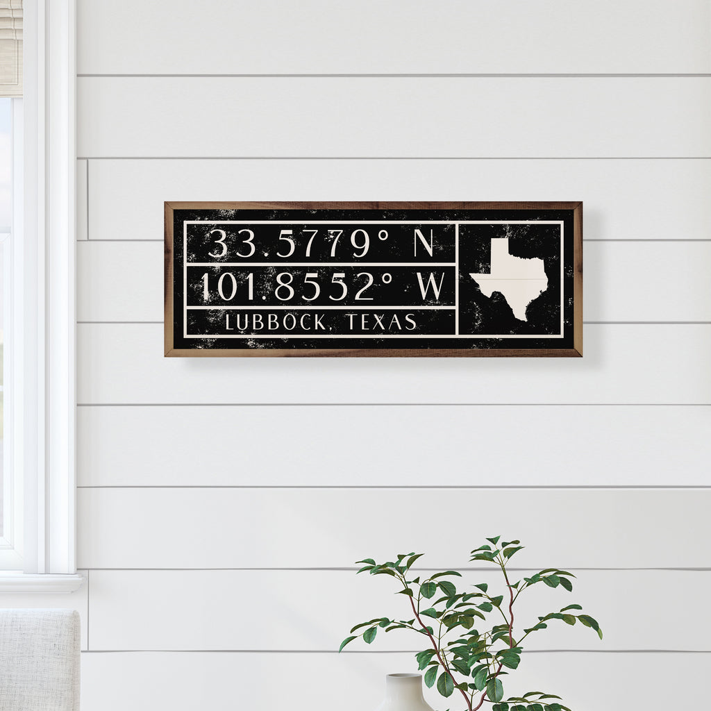 Personalized City State Coordinates With Lines Black 24x8 / Black