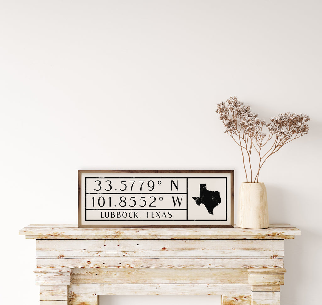 Personalized City State Coordinates With Lines White 24x8 / White