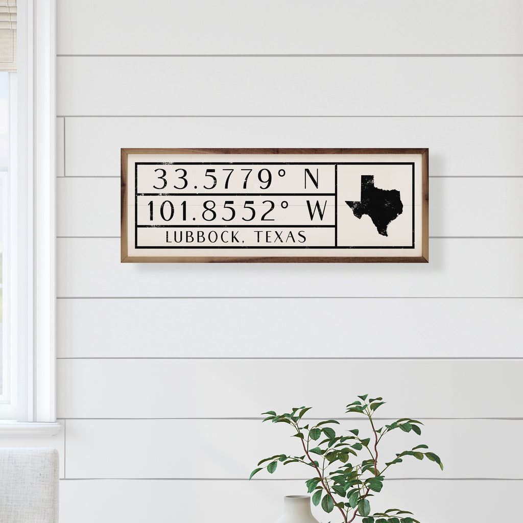 Personalized City State Coordinates With Lines White 24x8 / White