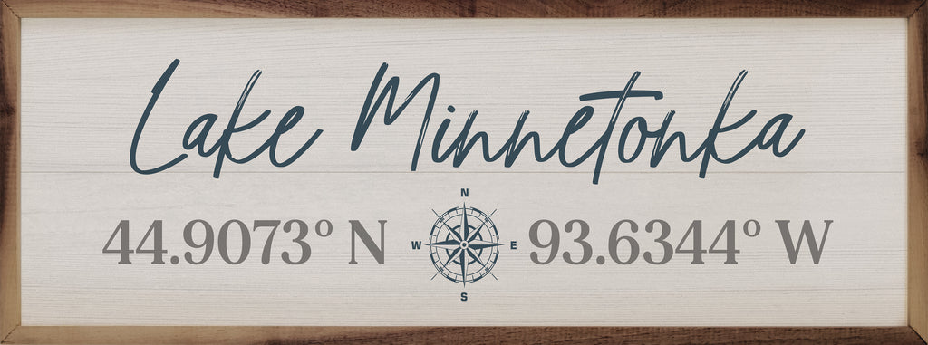 Personalized Lake Coordinates And Compass Whitewash 24x8 / Whitewash
