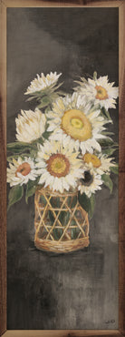 Sunflowers In Rattan Black Panel By Julia Purinton 8x24 / Multi-Color