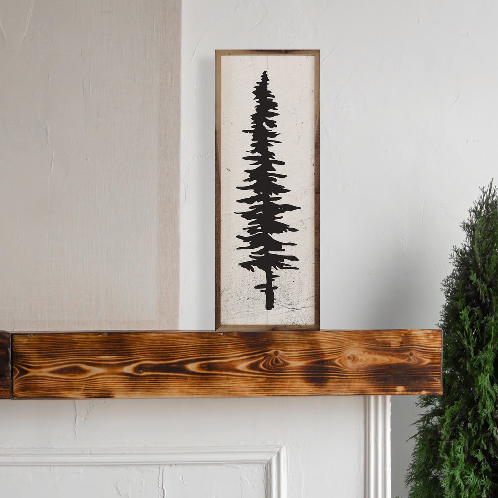 Tall Black Pine Tree 8x24 / White