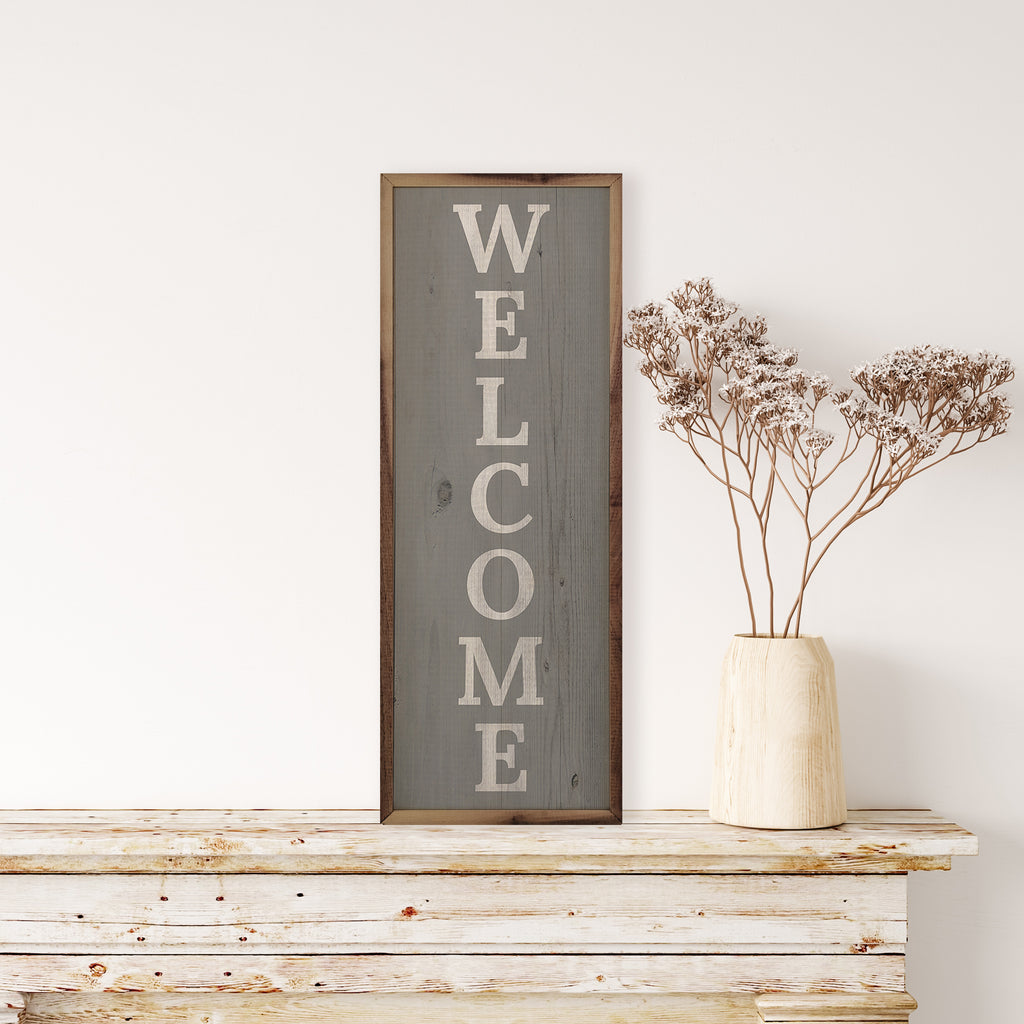 Welcome Distressed Gray 8x24 / Gray