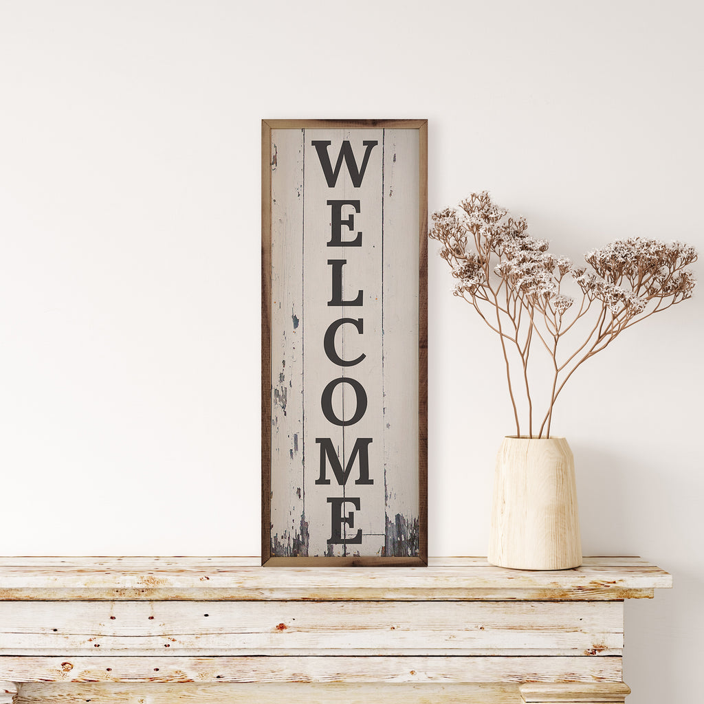 Welcome Distressed White 8x24 / White