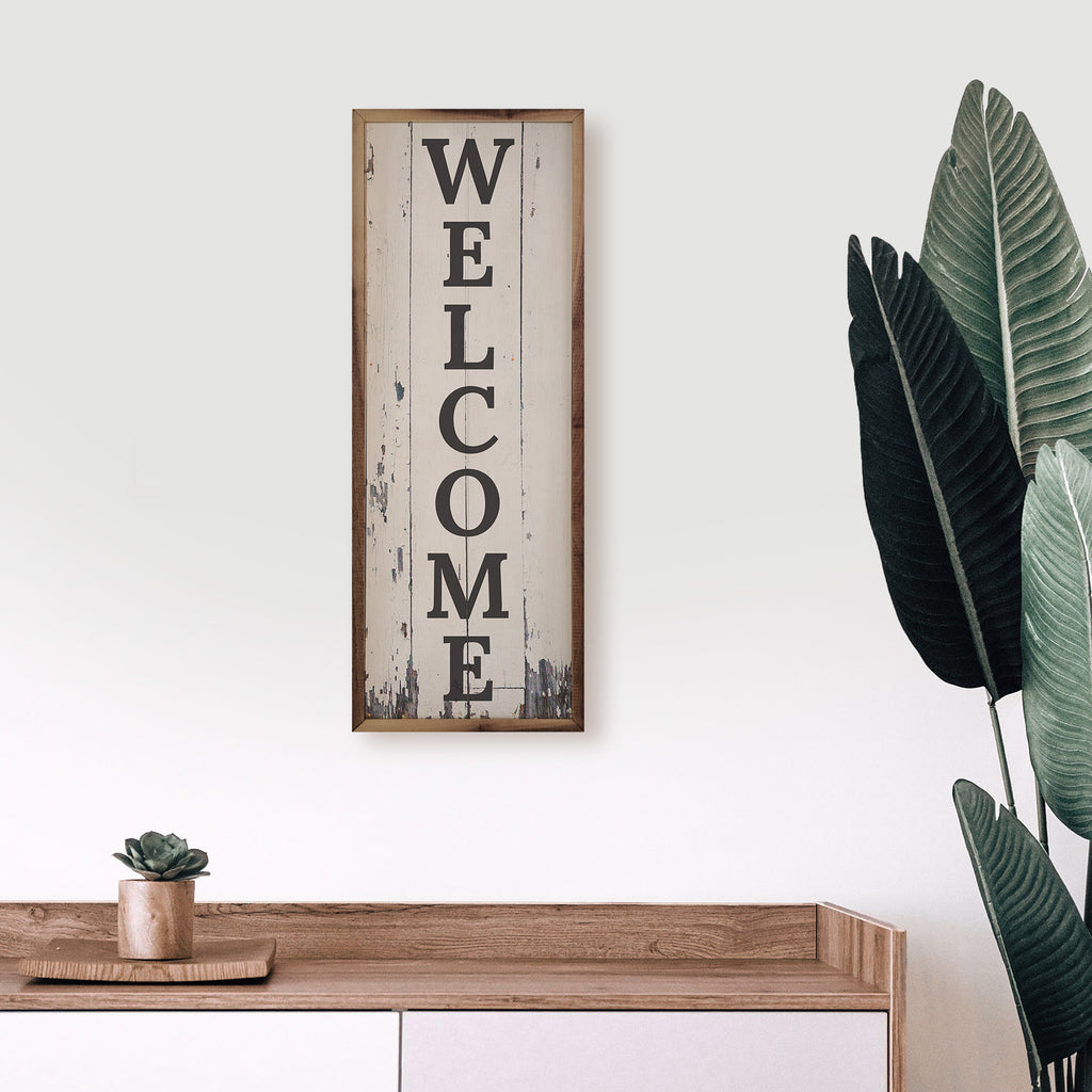 Welcome Distressed White 8x24 / White